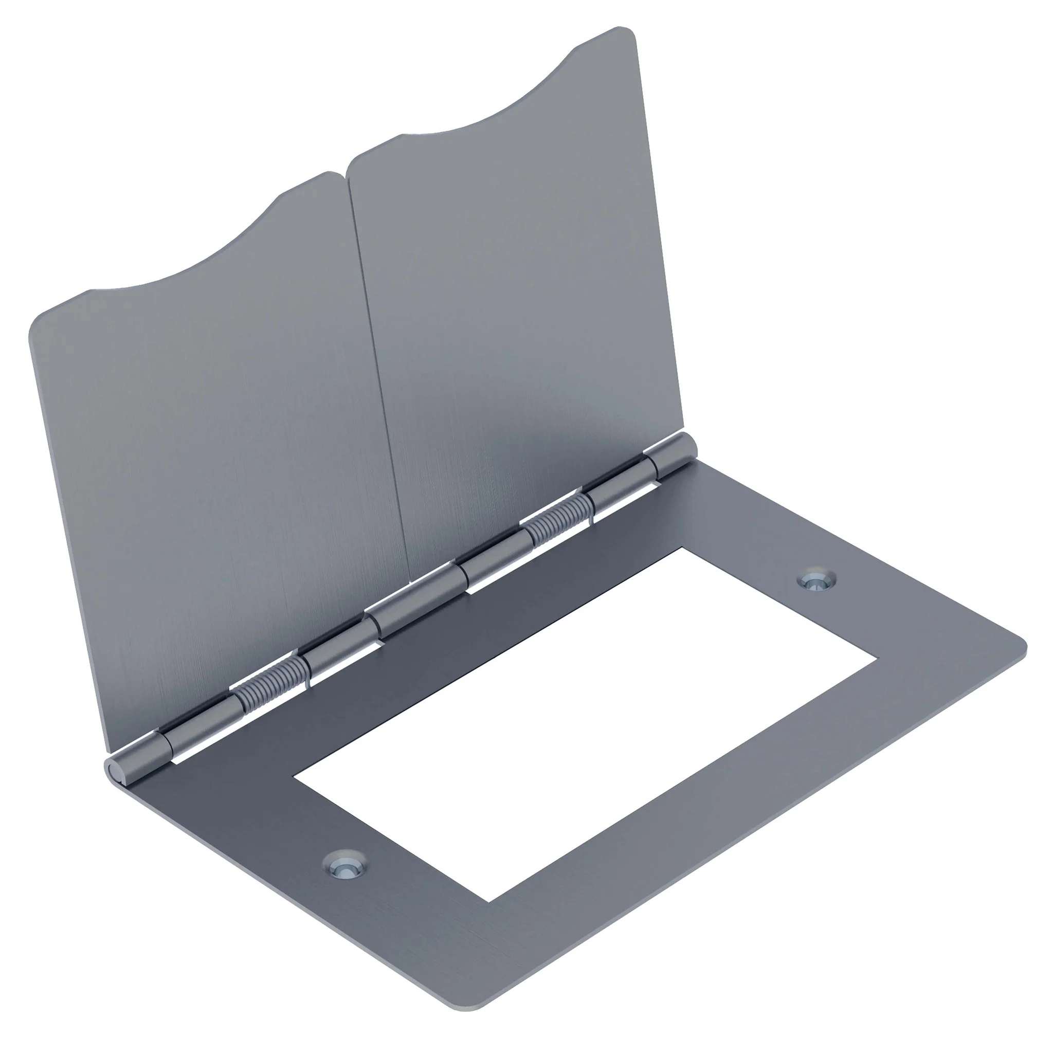 BG SBSEMR4/FR SCREWED Flat Plate Brushed Steel FLR MNT QUAD EURO Module DBL Front Plate HINGED COVER - DISCONTINUED