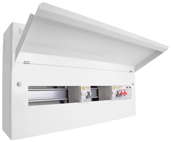 Scolmore CUEB22MSRCDSP14 Consumer Unit Split Load Spd 22 Way Elucian Metal Consumer Unit With 100a Mains Switch, 2 X 80a Rccb & 2 Pole 36mm Spd (14 Free Ways)