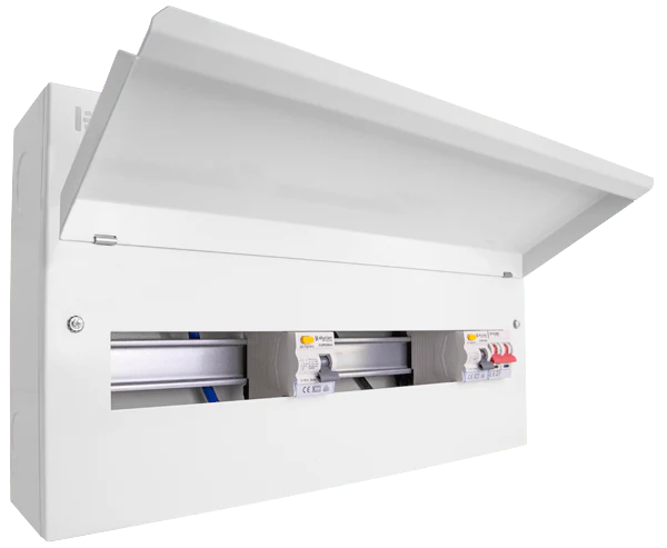 Scolmore CUEHIB22MSRCD16 Consumer Unit Combiboard 22 Way Elucian High Integrity Metal Consumer Unit With 100a Mains Switch & 2 X 80a Rccb (16 Free Ways)