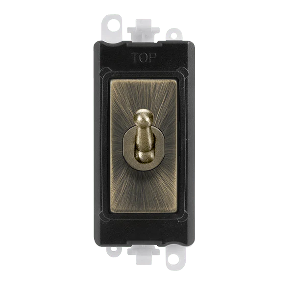 Scolmore GM209002BKAB- 20AX 2 Way Toggle Switch Module - Black- Antique Brass