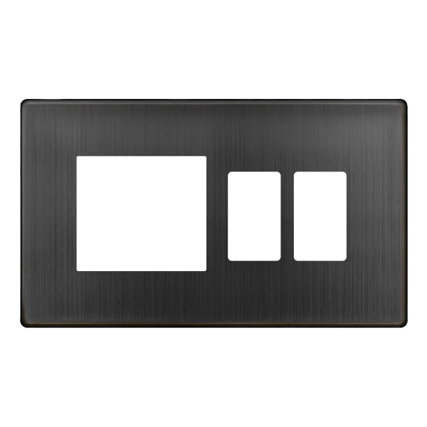 Scolmore SCP31102BZ 2 GANG GRIDPRO WITH TWIN NEW MEDIA APERTURE COVER PLATE - MATT BRONZE