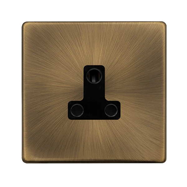 Scolmore SFAB038BK 5A ROUND PIN SOCKET - ANTIQUE BRASS COVER PLATE - BLACK INSERT