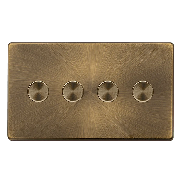Scolmore SFAB164 4 GANG 2 WAY 100W DIMMER SWITCH - ANTIQUE BRASS COVER PLATE - BLACK INSERT (Copy)