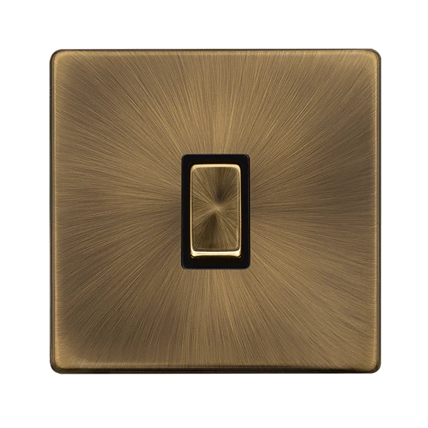 Scolmore SFAB722BK 20A INGOT DOUBLE POLE SWITCH - ANTIQUE BRASS COVER PLATE - BLACK INSERT