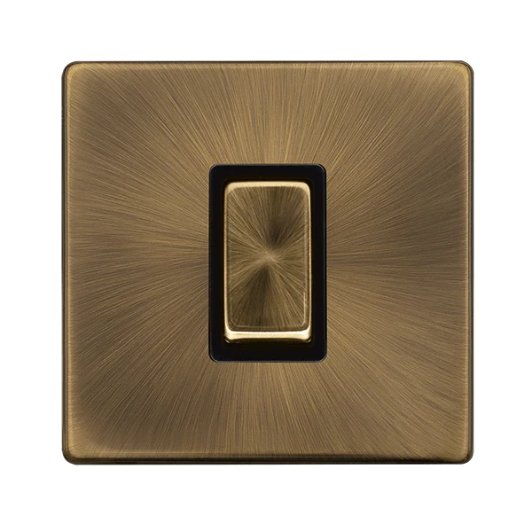 Scolmore SFAB500BK 50A INGOT 1 GANG DOUBLE POLE SWITCH - ANTIQUE BRASS COVER PLATE - BLACK INSERT