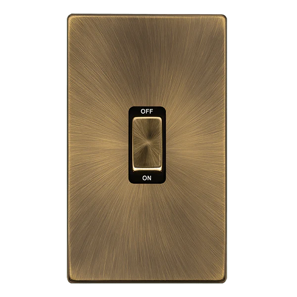 Scolmore SFAB502BK 50A INGOT 2 GANG DOUBLE POLE SWITCH -  ANTIQUE BRASS COVER PLATE - BLACK INSERT