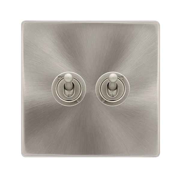 Scolmore SFBS422 10AX 2 GANG 2 WAY TOGGLE SWITCH - BRUSHED STEEL