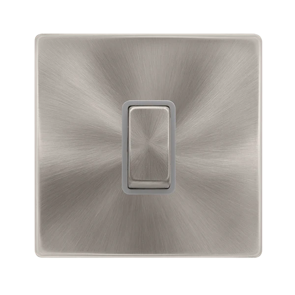 Scolmore SFBS425GY 10AX INGOT 1 GANG INTERMEDIATE SWITCH - BRUSHED STEEL COVER PLATE - GREY INSERT