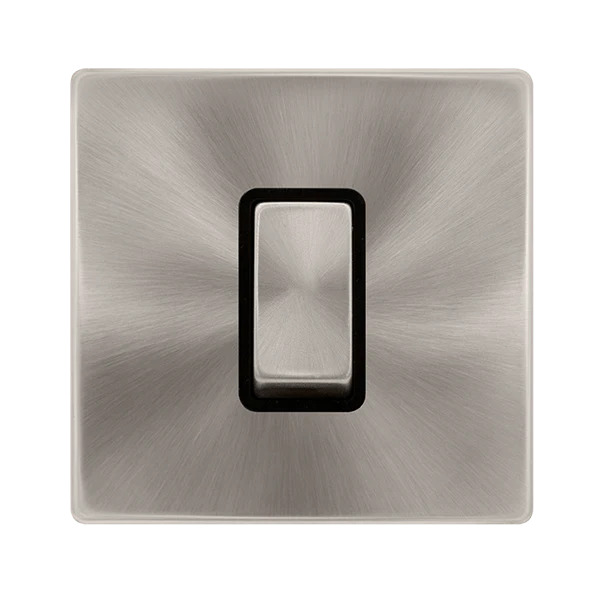 Scolmore SFBS500BK 50A INGOT 1 GANG DOUBLE POLE SWITCH - BRUSHED STEEL COVER PLATE - BLACK INSERT