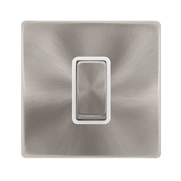 Scolmore SFBS500PW 50A INGOT 1 GANG DOUBLE POLE SWITCH - BRUSHED STEEL COVER PLATE - POLAR WHITE INSERT