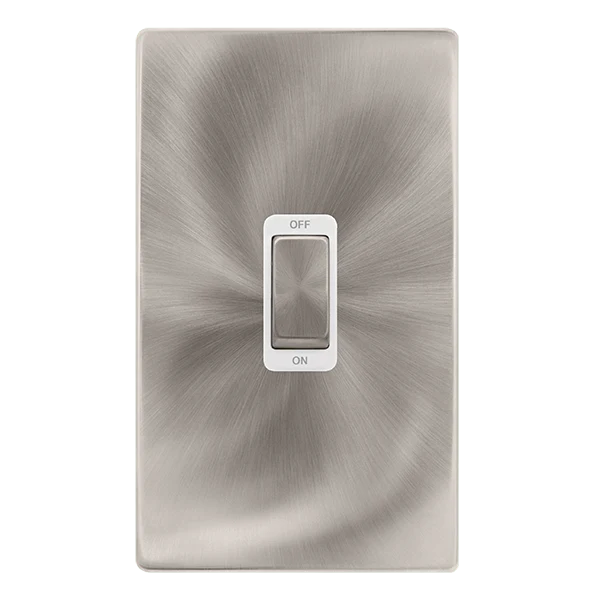 Scolmore SFBS502PW 50A INGOT 2 GANG DOUBLE POLE SWITCH - BRUSHED STEEL COVER PLATE - POLAR WHITE INSERT