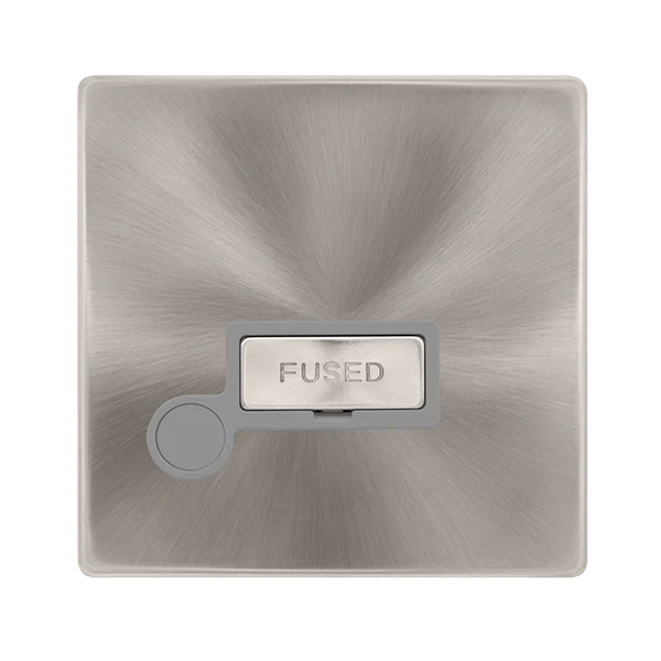 Scolmore SFBS550GY 13A INGOT FUSED CONNECTION UNIT WITH OPTIONAL FLEX OUTLET - BRUSHED STEEL COVER PLATE - GREY INSERT
