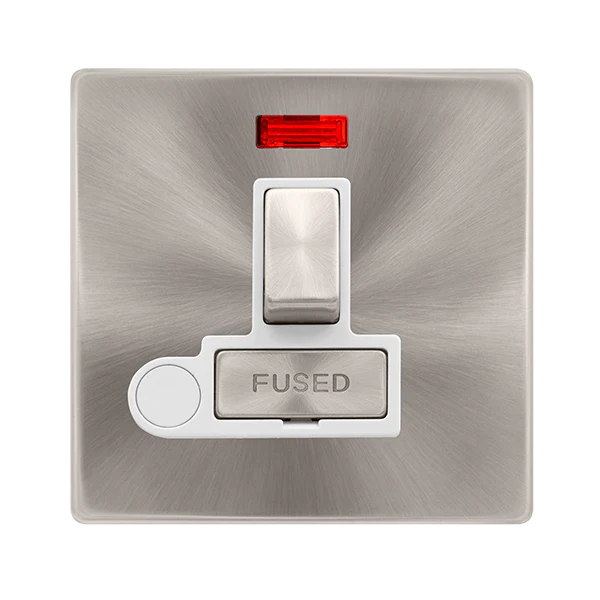 Scolmore SFBS552PW 13A INGOT SWITCHED FUSED CONNECTION UNIT WITH NEON & OPTIONAL FLEX OUTLET - BRUSHED STEEL COVER PLATE - POLAR WHITE INSERT