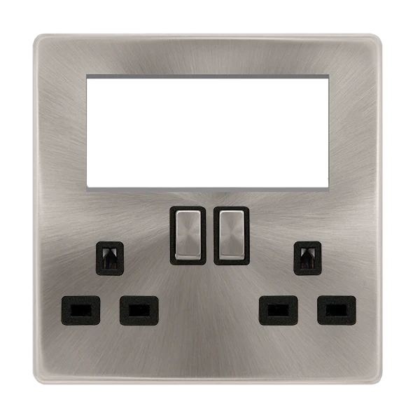 Scolmore SFBS604BK 2 GANG 3 PIN SAFETY SHUTTER SWITCHED SOCKET WITH QUAD NEW MEDIA APERTURES