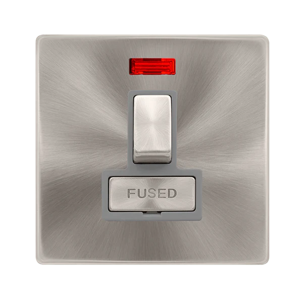 Scolmore SFBS752GY 13A INGOT SWITCHED FUSED CONNECTION UNIT WITH NEON - BRUSHED STEEL COVER PLATE - GREY INSERT