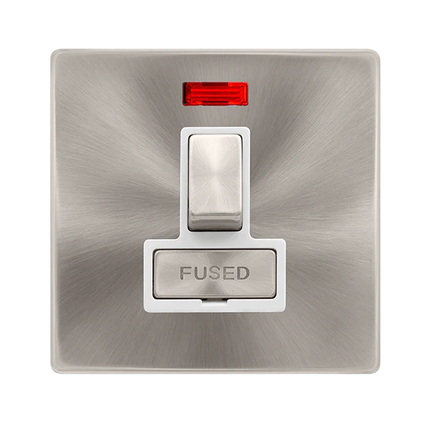Scolmore SFBS752PW 13A INGOT SWITCHED FUSED CONNECTION UNIT WITH NEON - BRUSHED STEEL COVER PLATE - POLAR WHITE INSERT