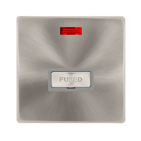 Scolmore SFBS753GY 13A INGOT FUSED CONNECTION UNIT WITH NEON - BRUSHED STEEL COVER PLATE - GREY INSERT