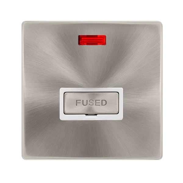 Scolmore SFBS753PW 13A INGOT FUSED CONNECTION UNIT WITH NEON - BRUSHED STEEL COVER PLATE - POLAR WHITE INSERT