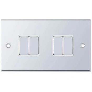 Selectric 7M-Pro Polished Chrome 4 Gang 10A 2 Way Switch with White Insert