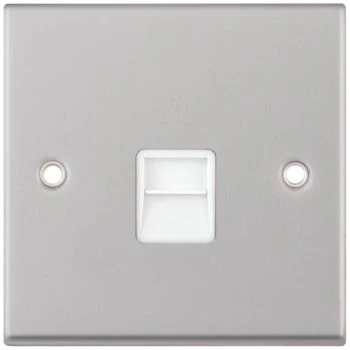 Selectric 7M-Pro Satin Chrome 1 Gang Telephone Master Socket with White Insert