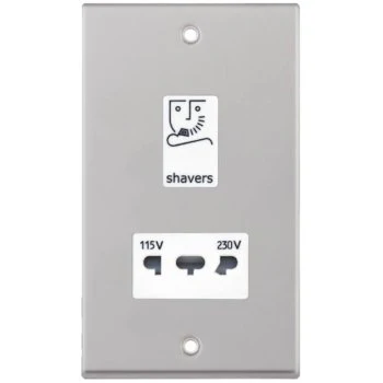 Selectric 7M-Pro Satin Chrome 115/230V Dual Voltage Shaver Socket with White Insert