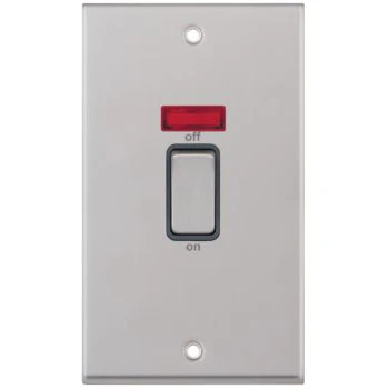 Selectric 7M-Pro Satin Chrome 2 Gang 45A DP Switch with Neon and Grey Insert