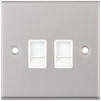 Selectric 7M-Pro Satin Chrome 2 Gang RJ45 Socket with White Insert