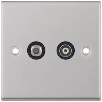 Selectric 7M-Pro Satin Chrome 2 Gang Satellite and TV/FM Socket with Black Insert