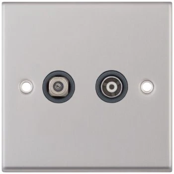 Selectric 7M-Pro Satin Chrome 2 Gang Satellite and TV/FM Socket with Grey Insert
