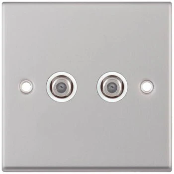 Selectric 7M-Pro Satin Chrome 2 Gang Satellite Socket with White Insert