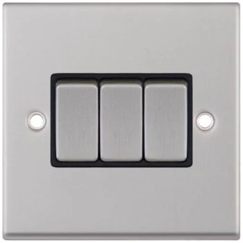 Selectric 7M-Pro Satin Chrome 3 Gang 10A 2 Way Switch with Black Insert