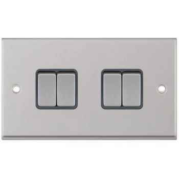 Selectric 7M-Pro Satin Chrome 4 Gang 10A 2 Way Switch with Grey Insert