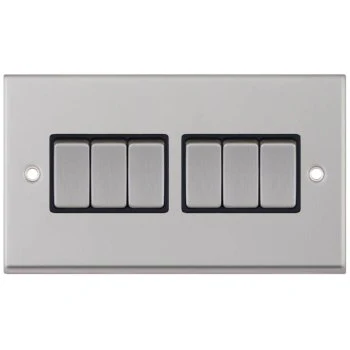 Selectric 7M-Pro Satin Chrome 6 Gang 10A 2 Way Switch with Black Insert