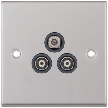 Selectric 7M-Pro Satin Chrome Triplex SAT/TV/FM Socket with Grey Insert