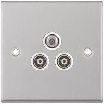 Selectric 7M-Pro Satin Chrome Triplex SAT/TV/FM Socket with White Insert