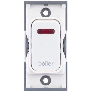 Selectric GRID360 White 20A DP Switch Module Marked ‘boiler’ with Neon and White Insert