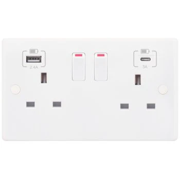 Selectric Smooth 2 Gang 13A Switched Socket with USB C and A Outlets