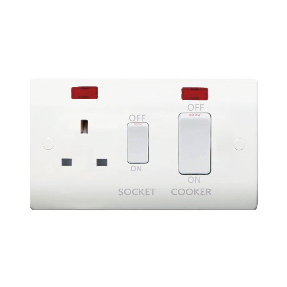 Caradok 45A DP Cooker Control Unit White Switch c/w Neon