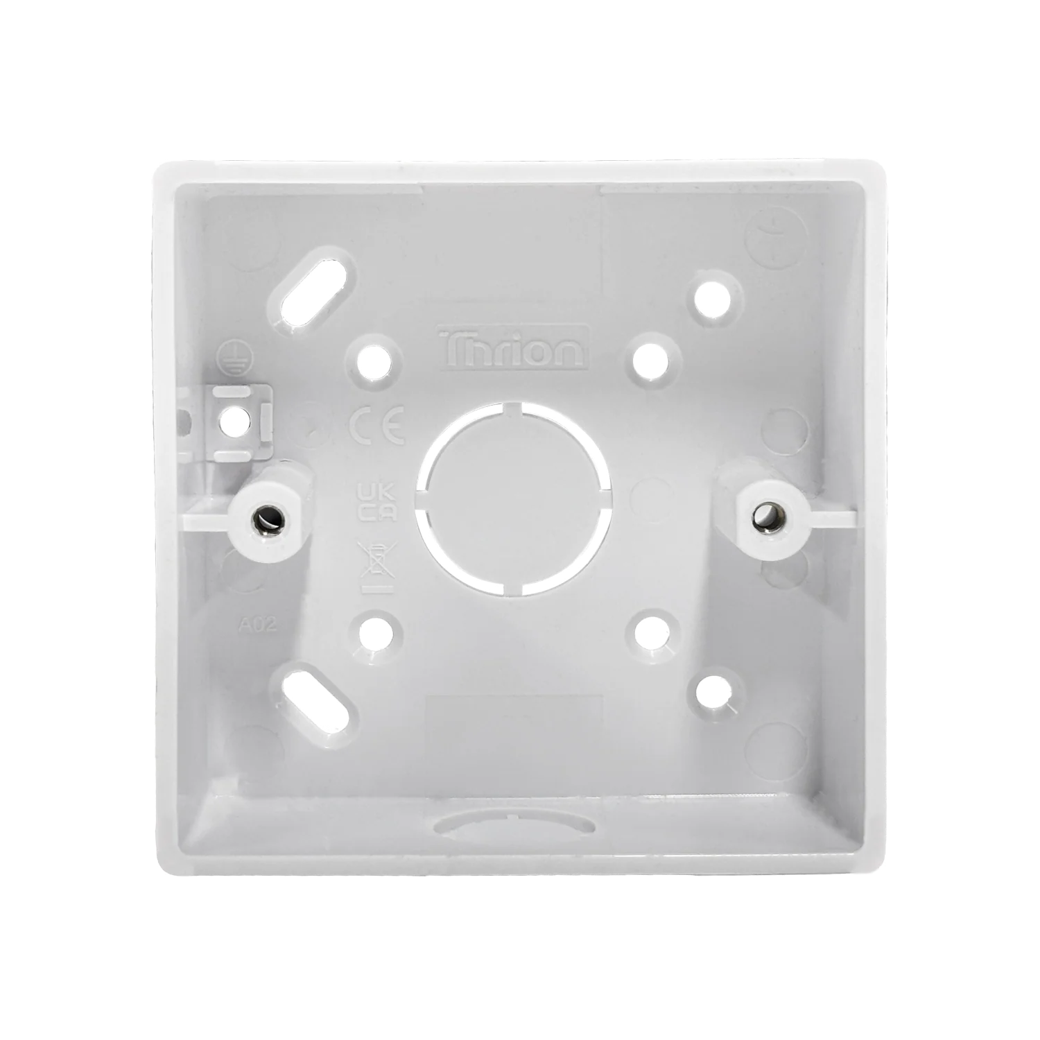 Caradok 1G 32mm PVC Box c/w Conduit/Mini Trunking K/O Squared Edge