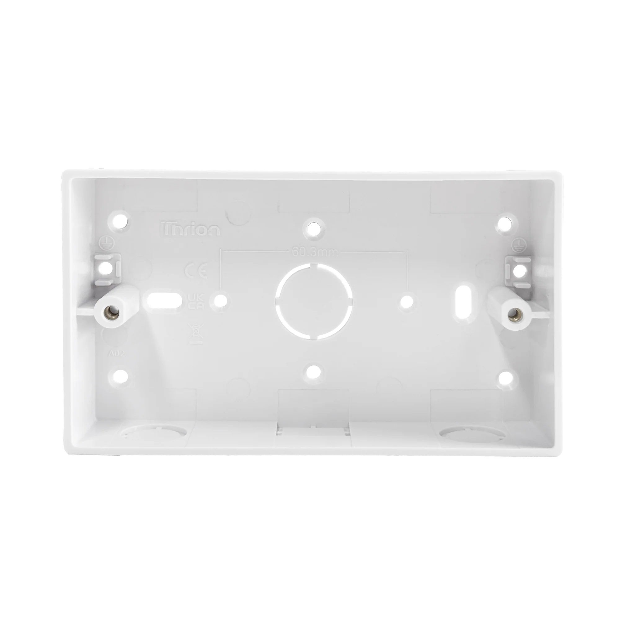 Caradok 2G 32mm PVC Box c/w Conduit/Mini Trunking K/O Squared Edge
