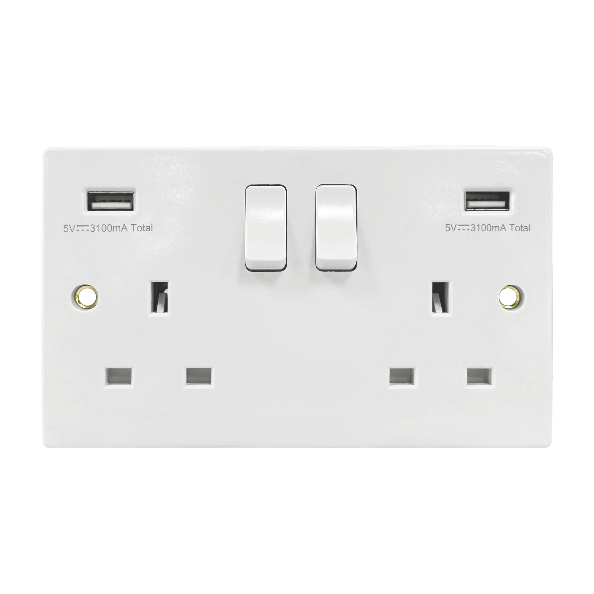 Caradok 2G 13A Switched Socket 2 USB A Squared Edge