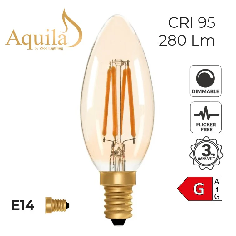 Zico Candle C35 Amber 4W 2000K E14 Light Bulb Dimmable
