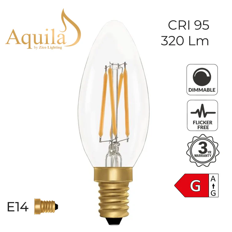 Zico Candle C35 Clear 4W 2200K E14 Light Bulb Dimmable