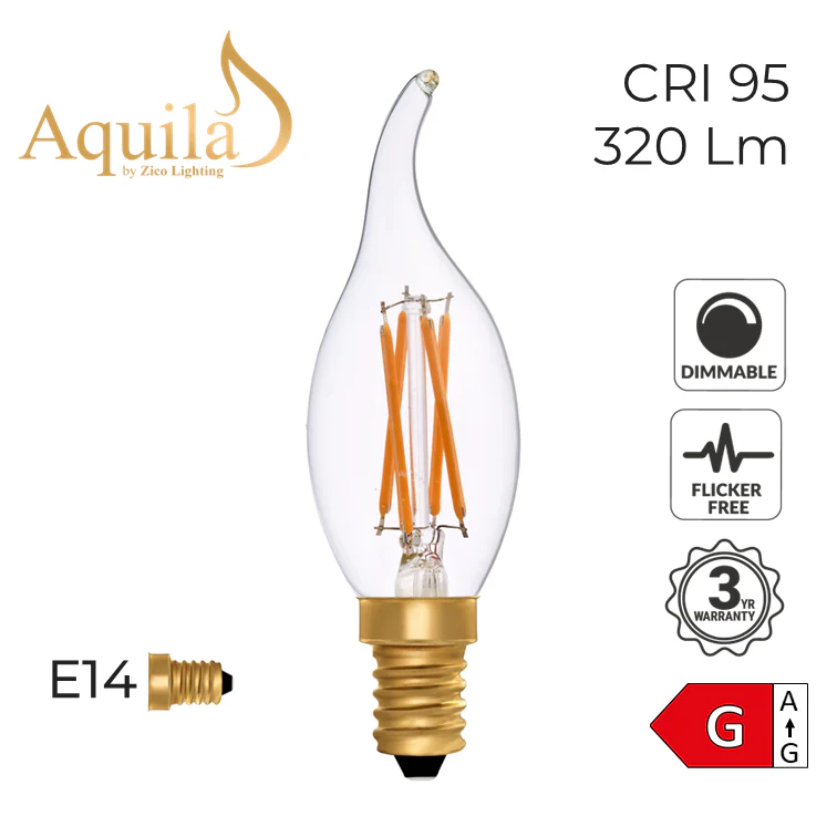 Zico Flame Tip Candle C35 Clear 4W 2200K E14 Light Bulb Dimmable