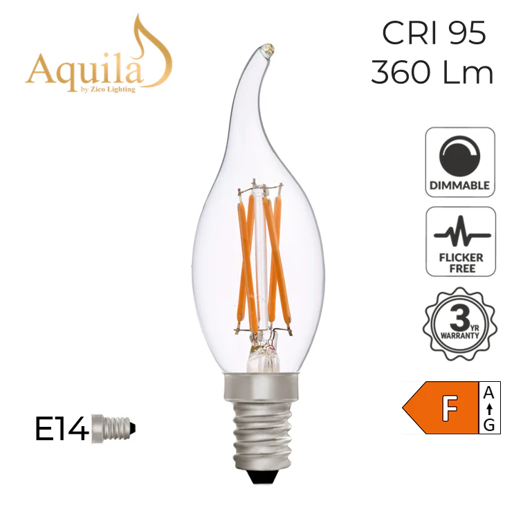Zico Flame Tip Candle C35 Clear 4W 2700K E14 Light Bulb Dimmable