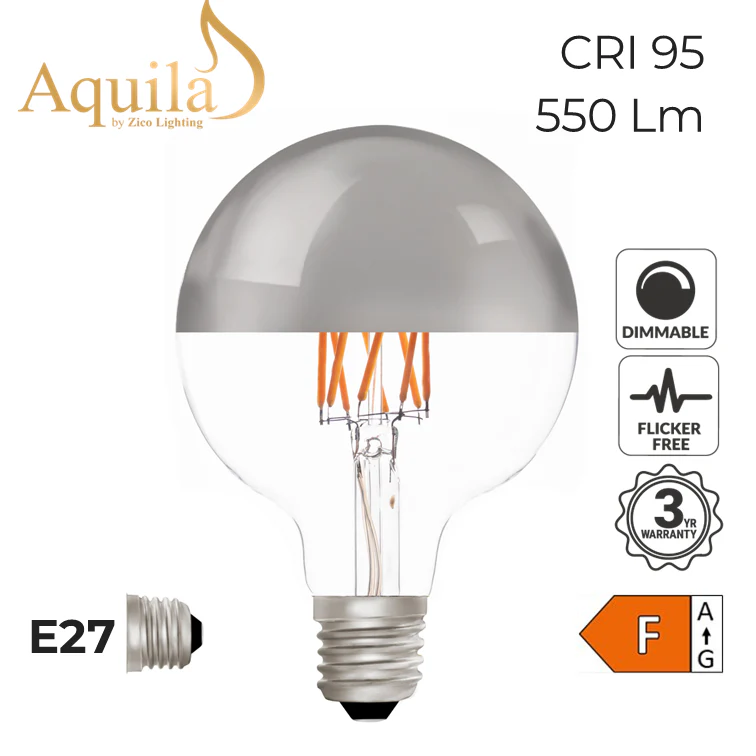 Zico Globe G95 Silver Mirrored 6W 2700K E27 Light Bulb Dimmable