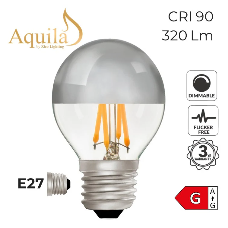 Zico Golfball G45 Silver Mirrored 4W 2700K E27 Light Bulb Dimmable
