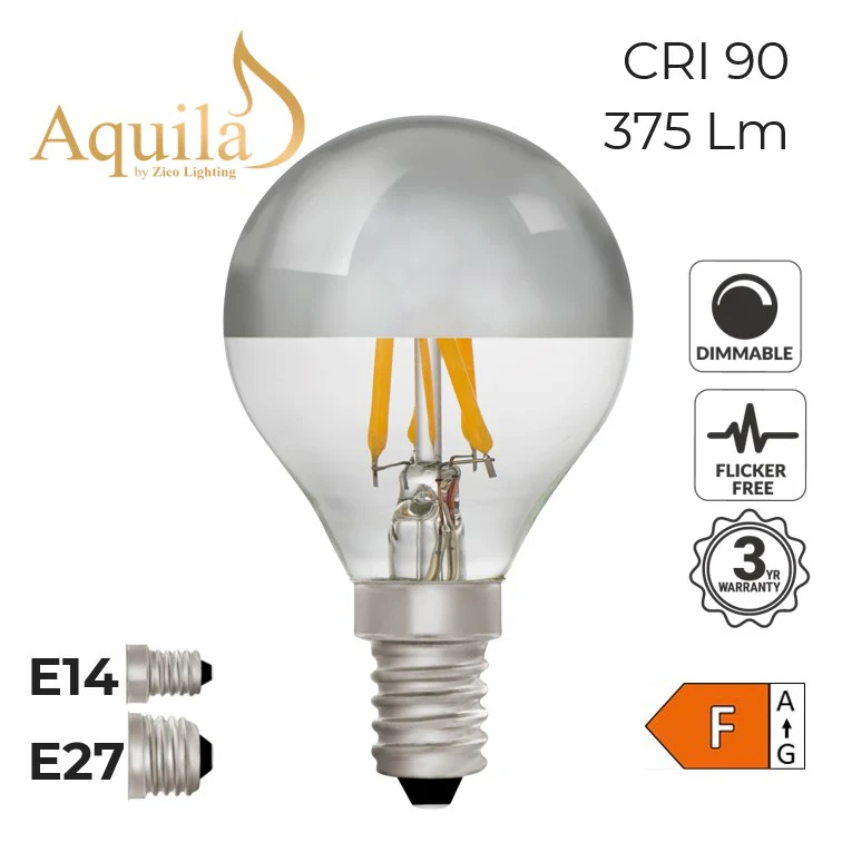 Zico Golfball G45 Silver Mirrored 4W 2700K Light Bulb Dimmable
